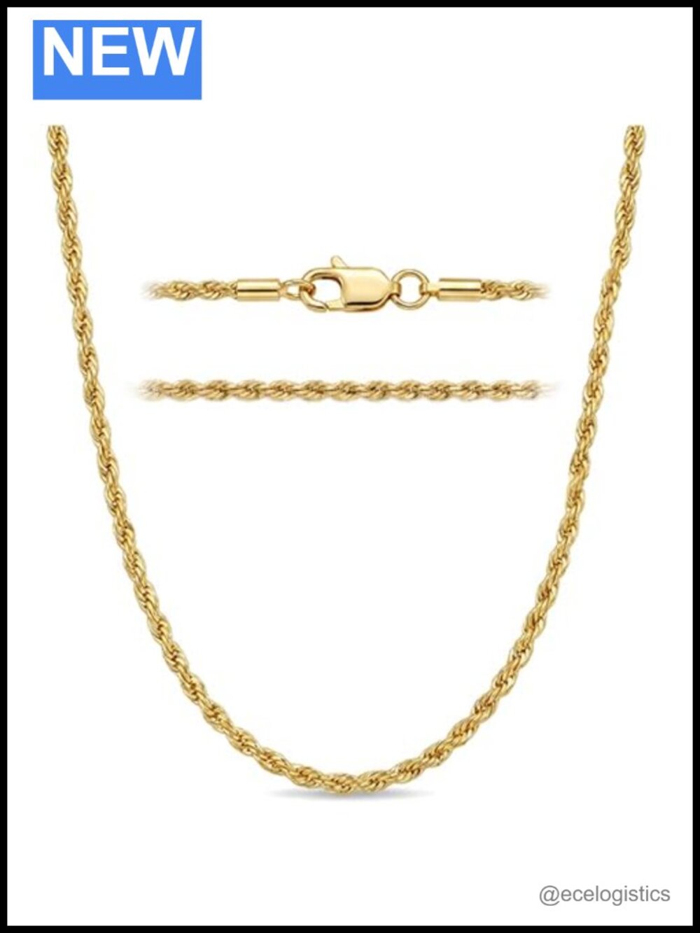 14K Gold Rope Chain Necklace 16 inch Lobster Clasp Women Jewelry
